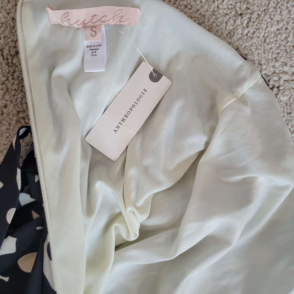 *NWT* Anthropologie HUTCH Flounced Shoulder-Tie Midi Dress Black/White Size S - Picture 11 of 15